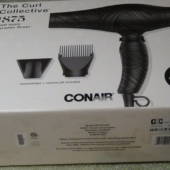 Conair The Curl Collective 1875 Watt Ionic Ceramic Hair Dryer Black 18" - Picture 16 of 16